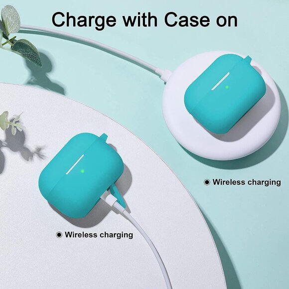 Teal Silicone AirPod Pro Case Cover with Wireless Charging Support and Carabiner - Picture 3 of 6